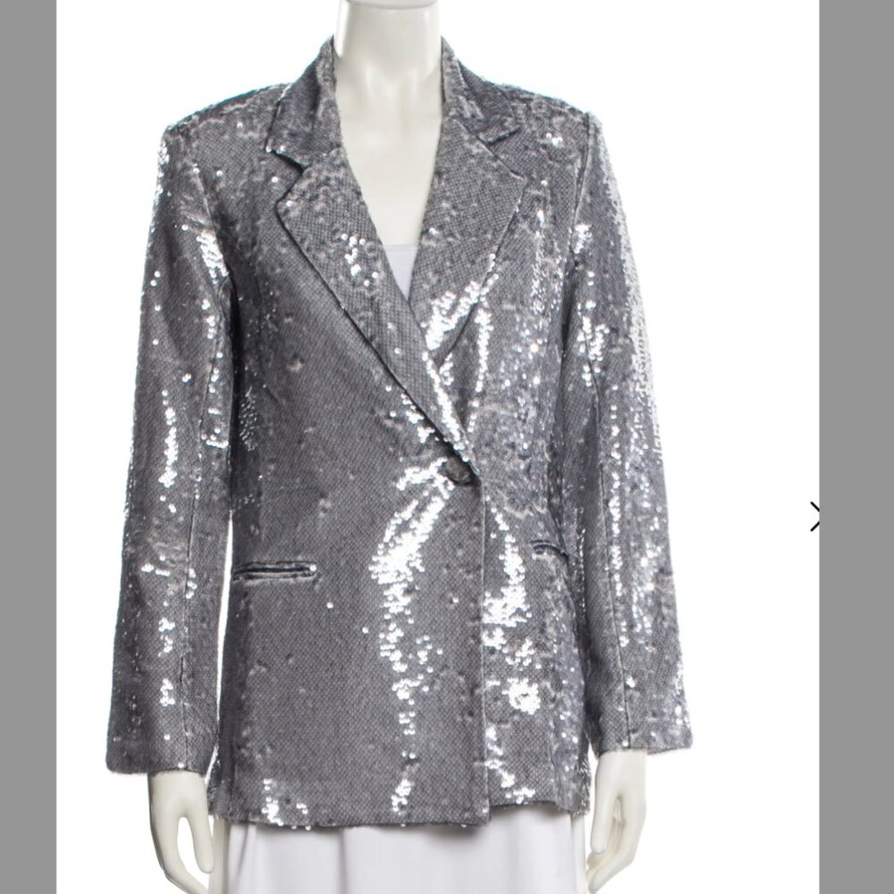 Nonchalant Sylvie Blazer Silver Sequin Jacket NWT